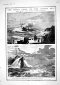 Old 1918 North Sea War Ships Mine-Sweepers Destroyers Cruisers Map Ba 20th