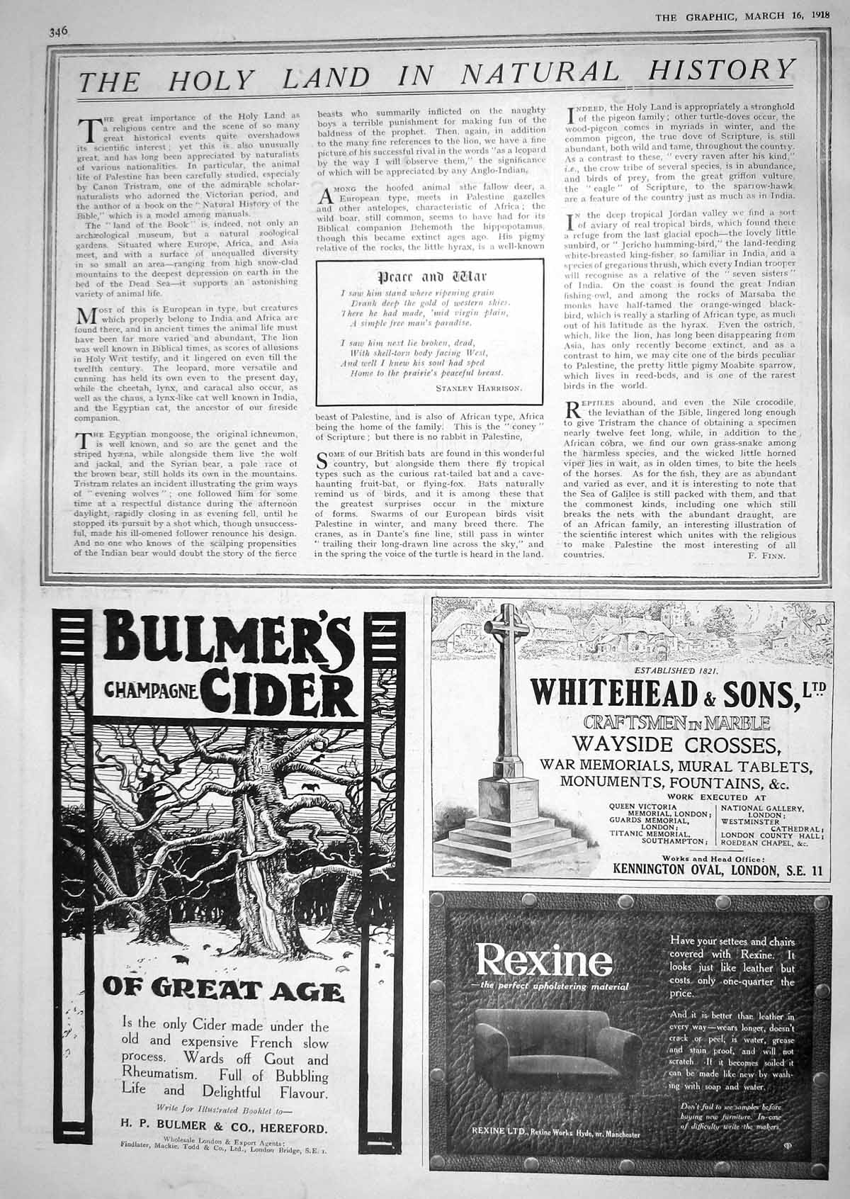 Antique Print 1918 Bulmer'S Champagne Cider Rexine Whitehead War Memorials 20th