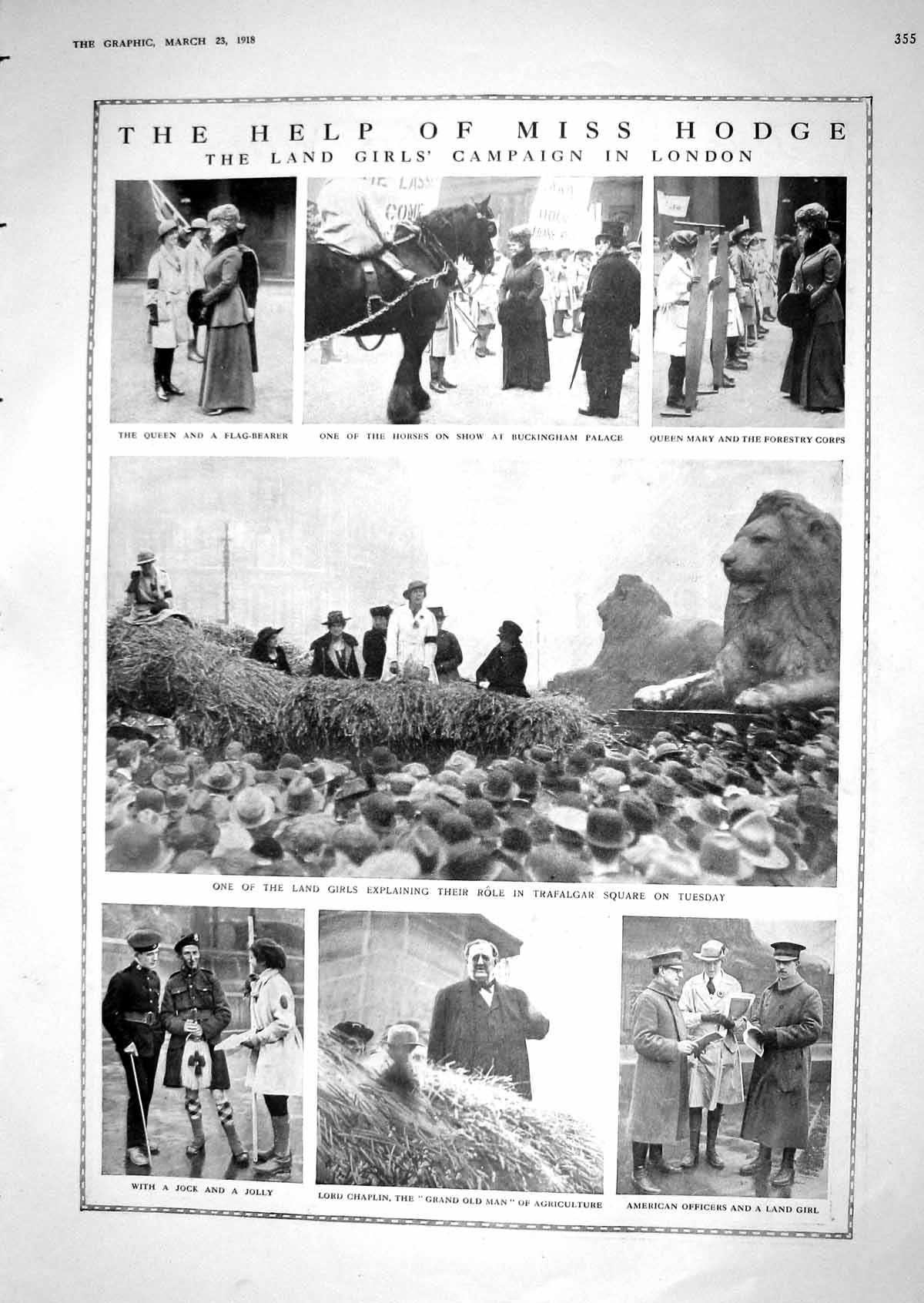 Old 1918 Land Girl'S London Hodge Buckingham Lord Chaplin Queen Mary 20th