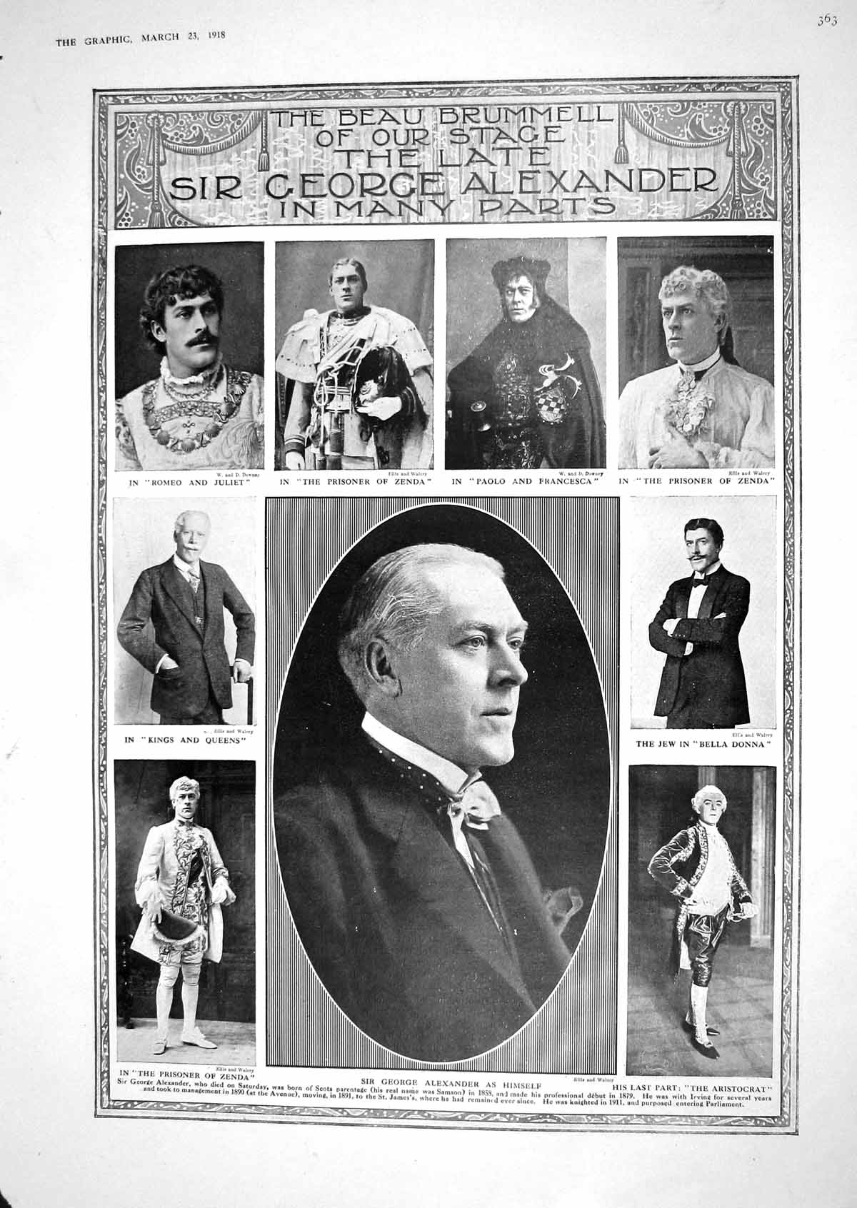 Old 1918 Theatre George Alexander Zenda Sammy'S Overseas Cap Rubbers 20th