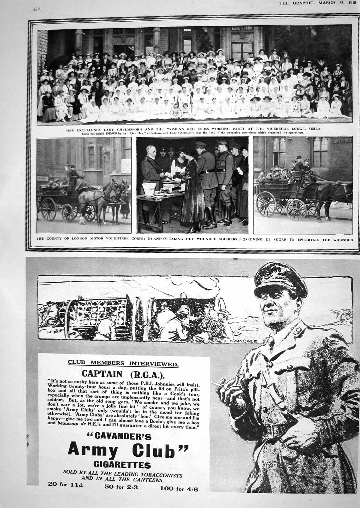 Old 1918 Lady Chelmsford Red Cross Viceregal Simla War Volunteer Corp 20th