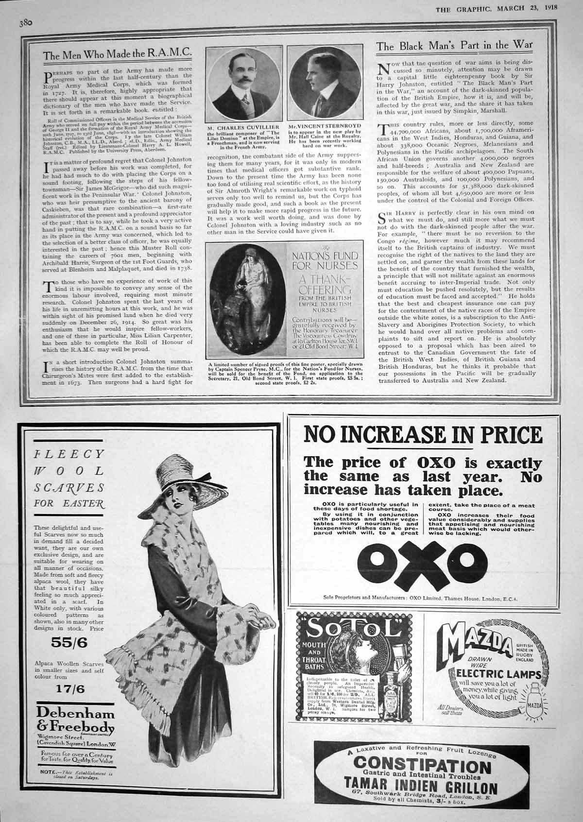 Antique Old Print 1918 Cuvillier Sternroyd Composer Nation'S Fund Nurses Oxo