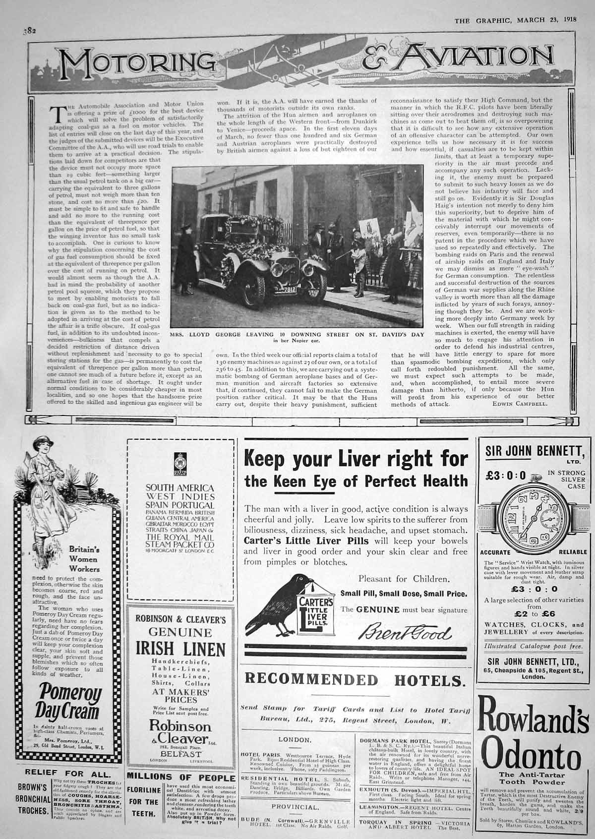Old Print 1918 Lloyd George Downing Street London Carter'S Pills Pomeroy 20th