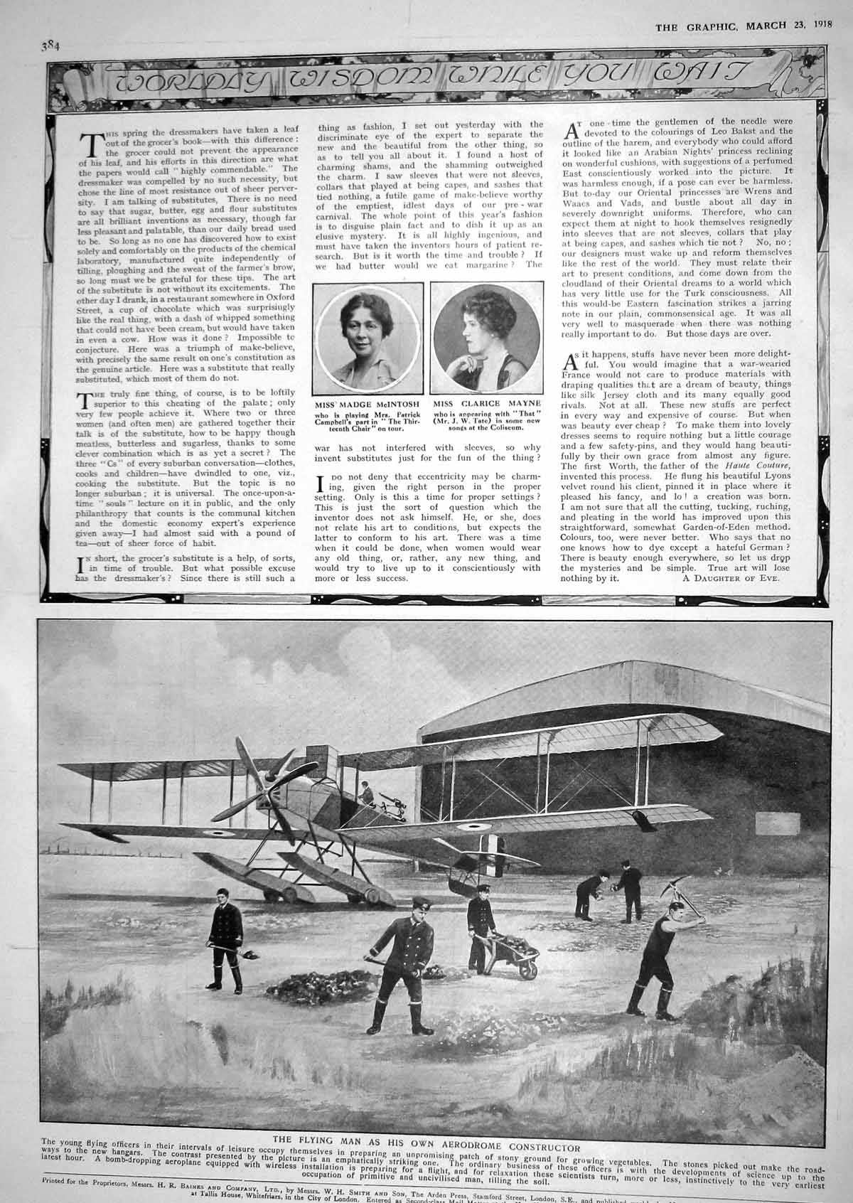 Old 1918 Madge Mcintosh Clarice Mayne Theatre Aerodrome Constructor W 20th