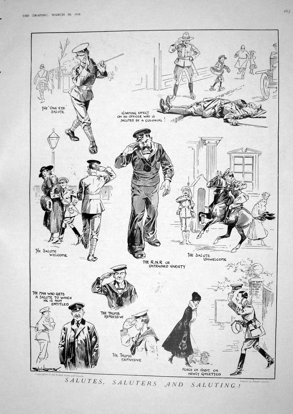 Old 1918 Sketches Salutes Saluters Saluting Sailor Officer Rolling St 20th
