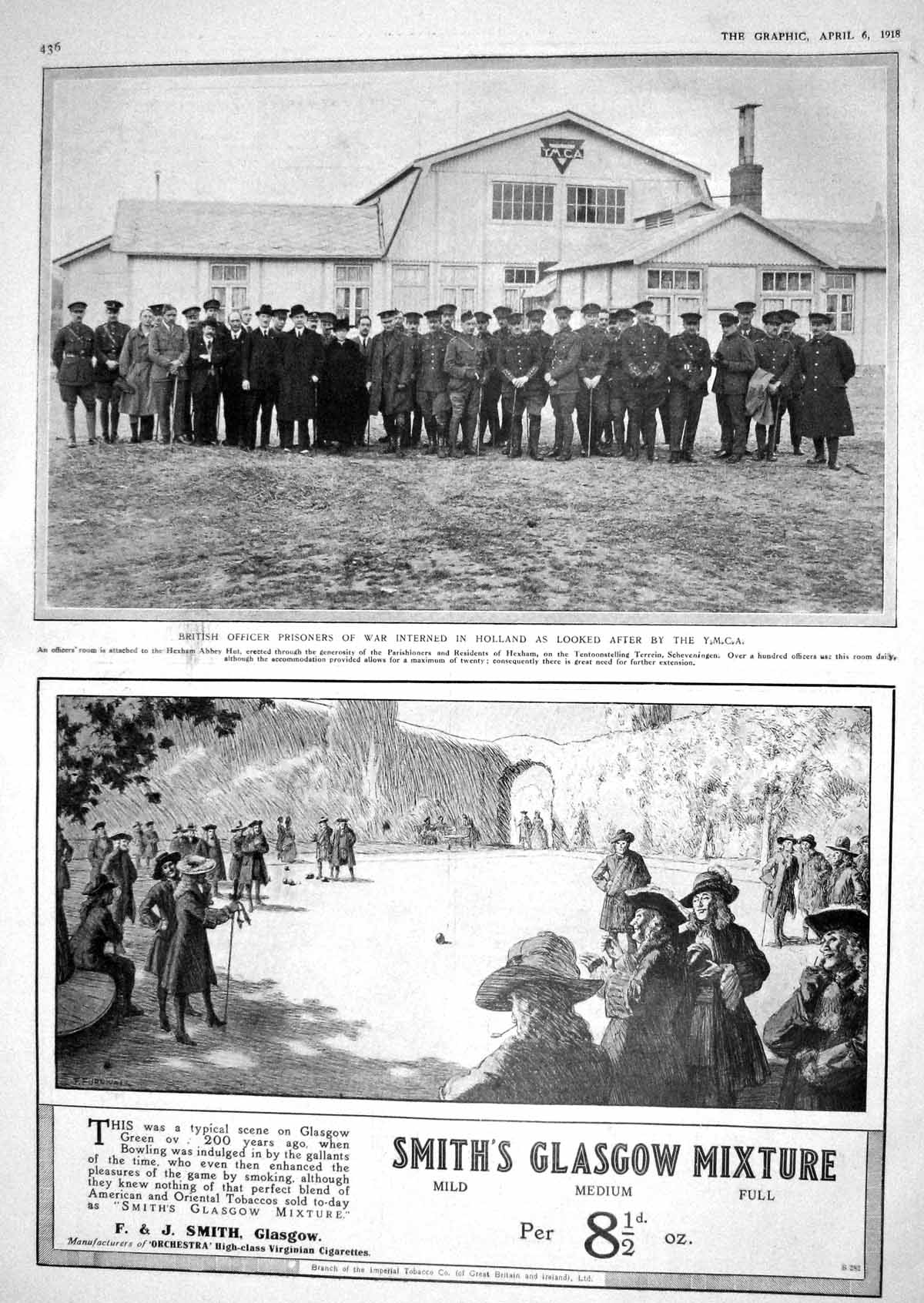Antique Print 1918 British Prisoners War Holland Y.M.C.A. Smiths Cigarettes
