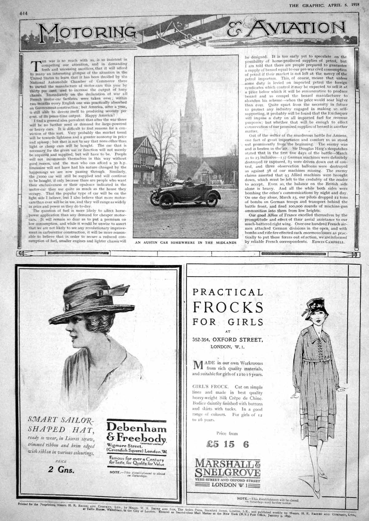 Antique Old Print 1918 Austin Motor Car England Debenham Freebody Marshall 20th