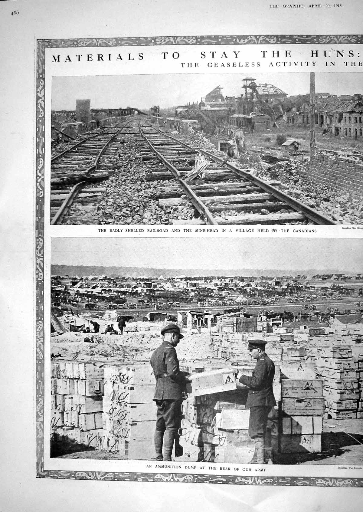 Old Print 1918 War Railway Mine-Head Canadian Siers Ammunition Dump Trai 20th