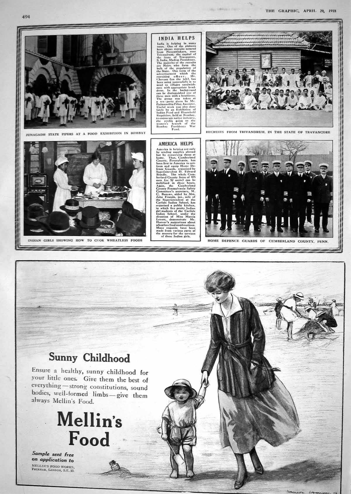 Old 1918 India Junagadh Pipers Bombay Trivandrum Guards Cumberland Me 20th