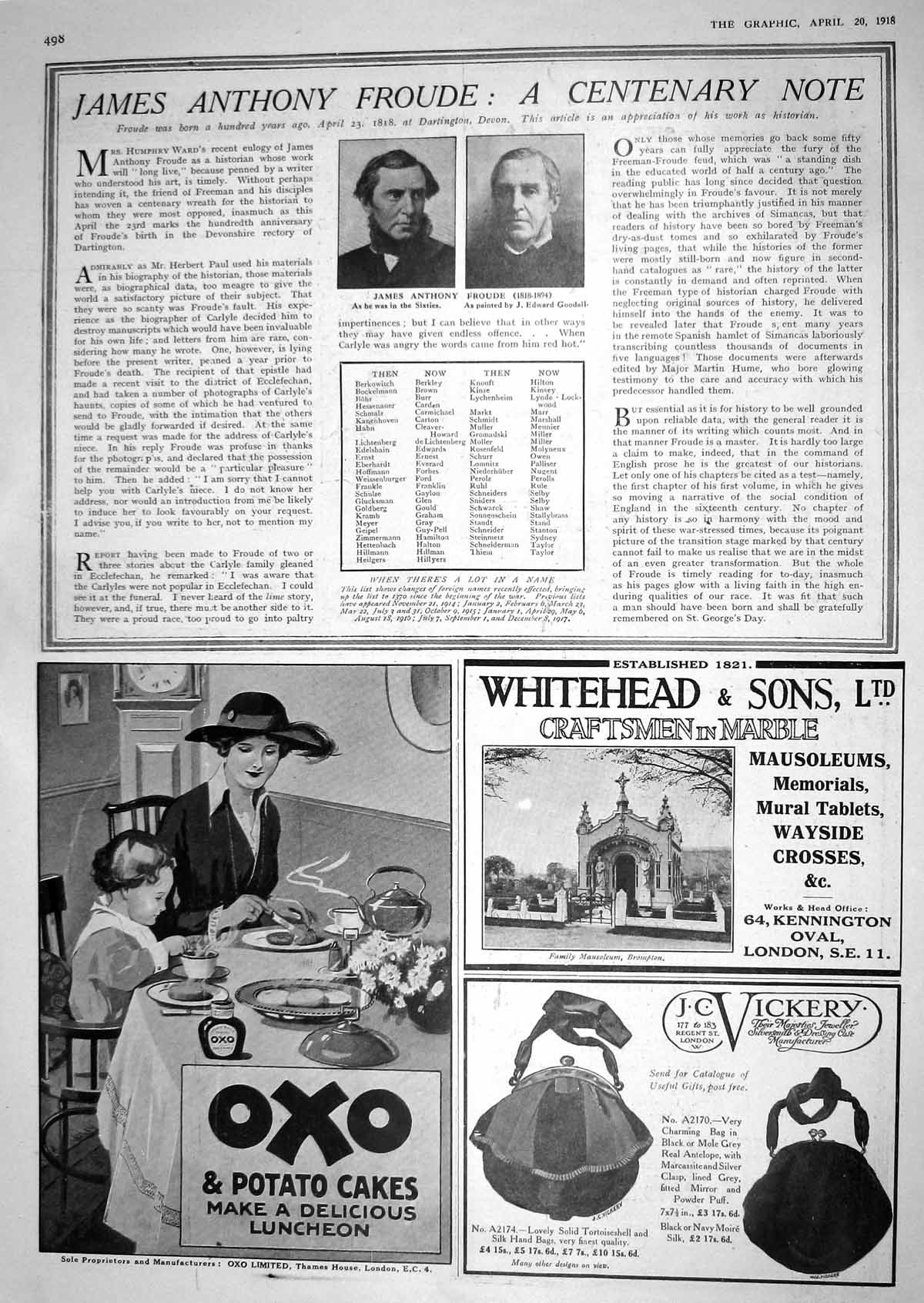 Antique Print 1918 James Anthony Froude Advertisement Oxo Whitehead Vickery