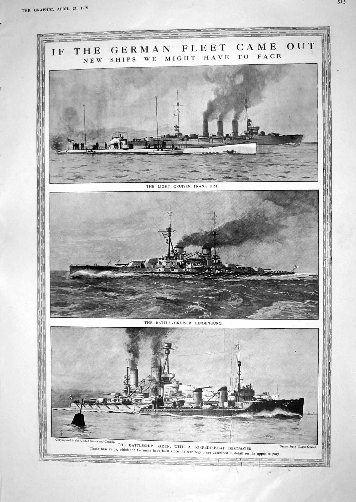 Old 1918 German War Ships Cruiser Frankfurt Hindenburg Baden Destroye 20th