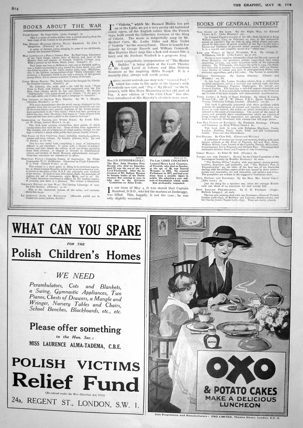 Antique Old Print 1918 Fitzgerald Lord Courtney Oxo Polish Childrens Homes 20th