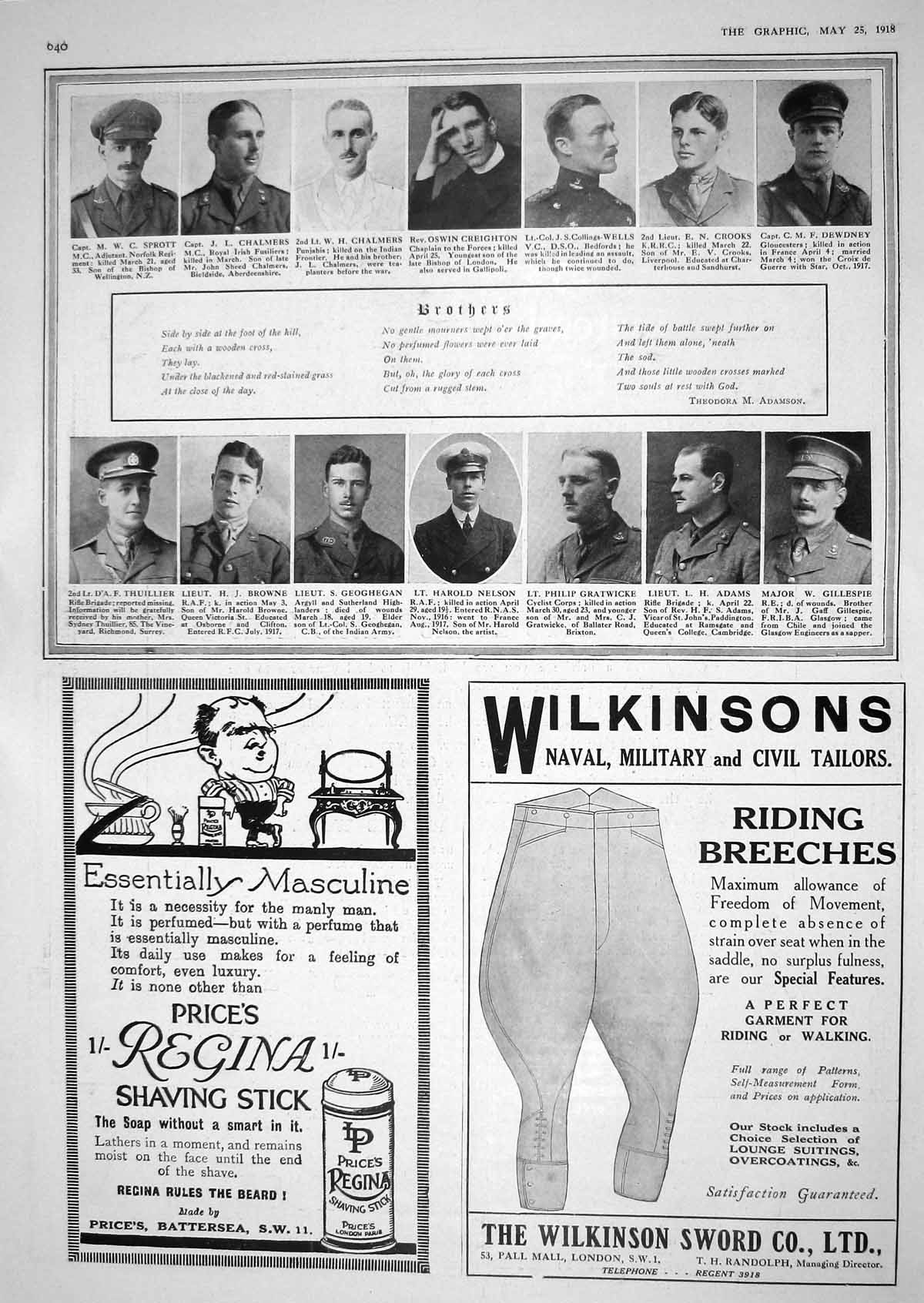 Antique Print 1918 War Sprott Chalmers Creighton Wells Browne Adams Kenrick