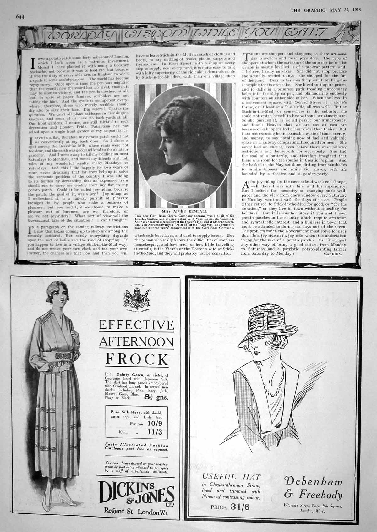 Old 1918 Aimee Kemball Opera Soprano Advertisement Dickins Jones Debe 20th