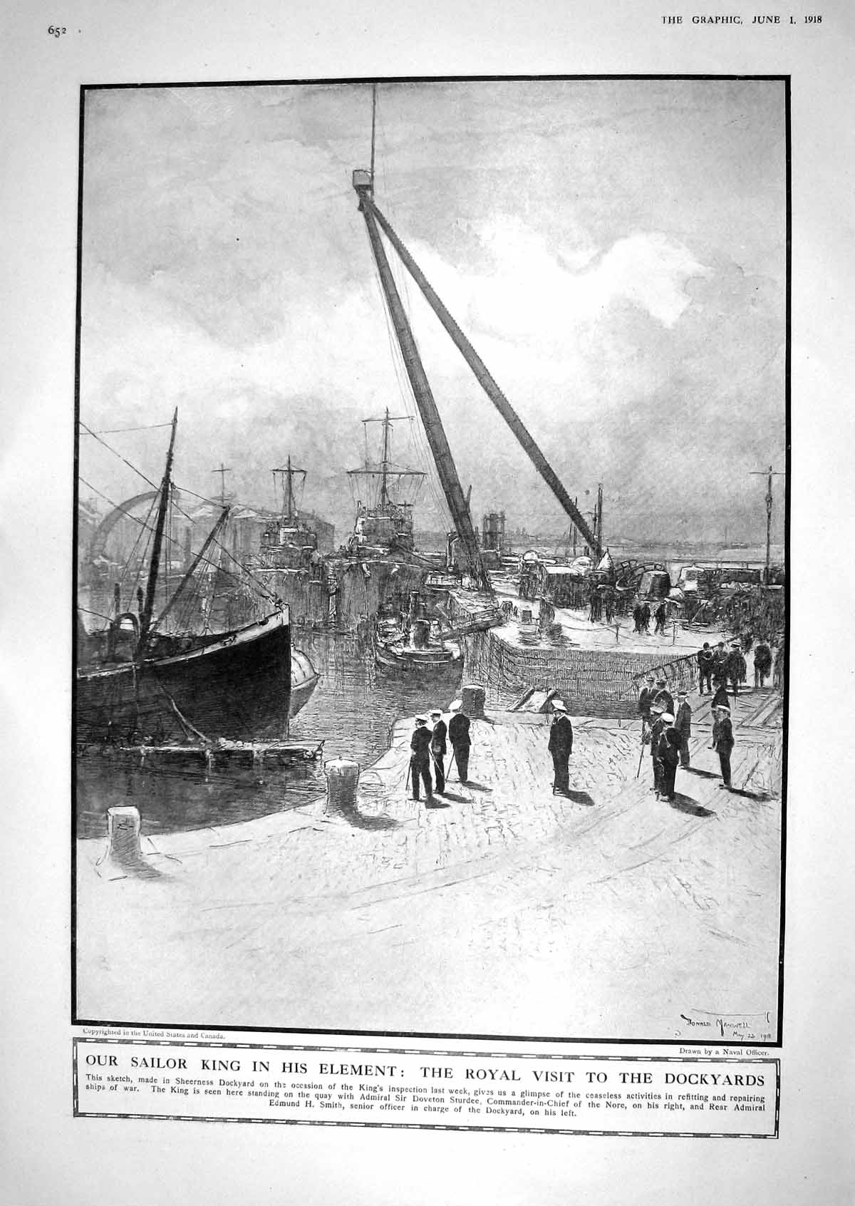 Old 1918 War Sailor King Dockyards Ship Nore Doveton Sturdee Map Fran 20th