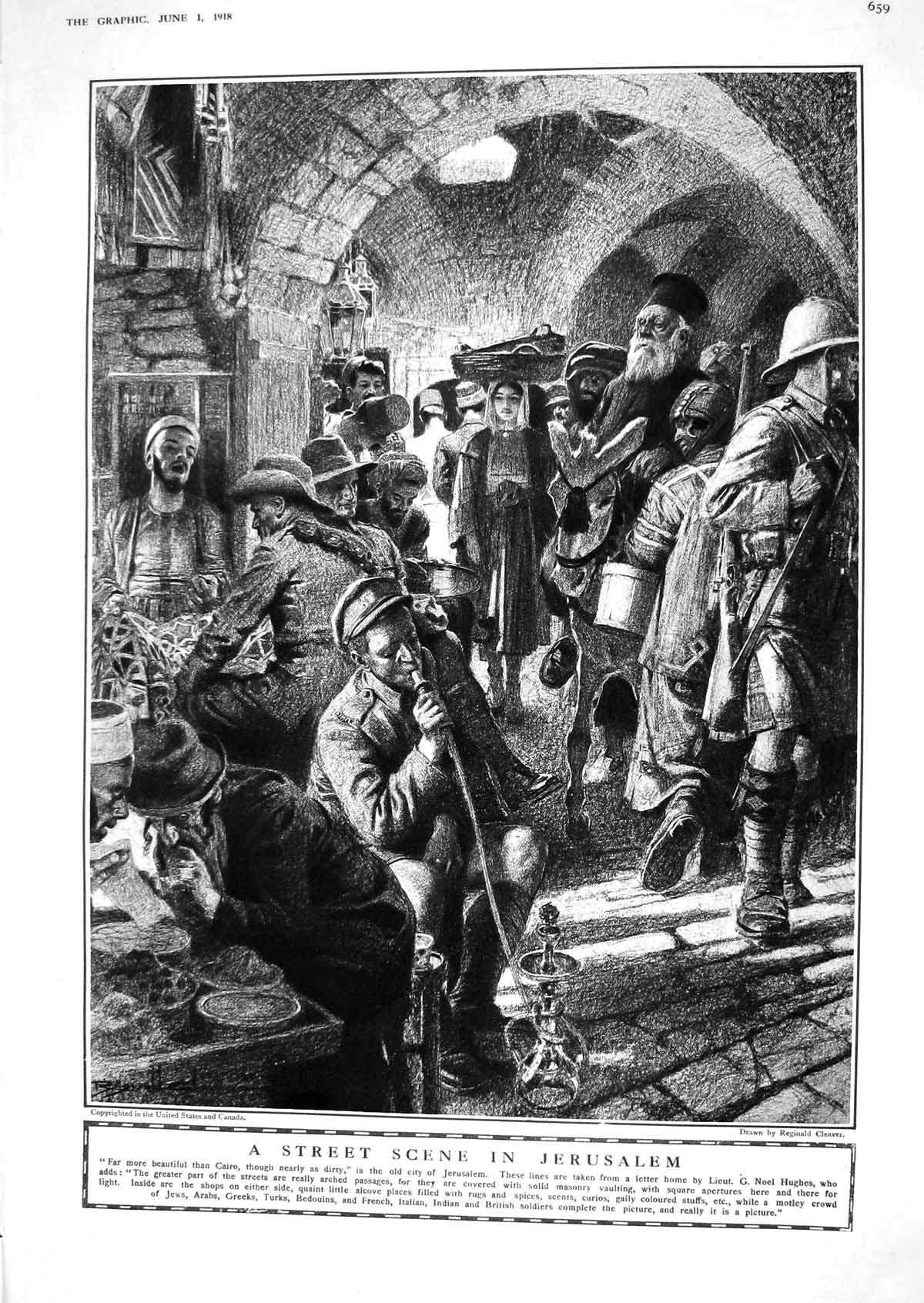 Old Print 1918 War Siers Street Scene Jerusalem Americans General Comman 20th