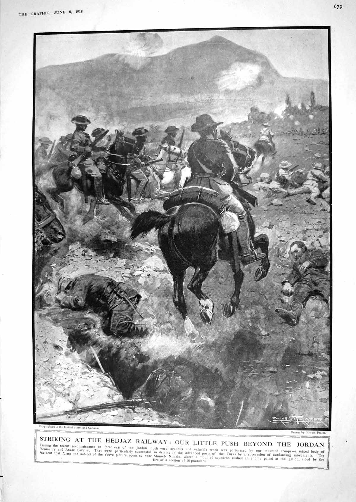 Old Print 1918 War Siers Hedjaz Railway Anzac Cavalry Jordan British Shr 20th