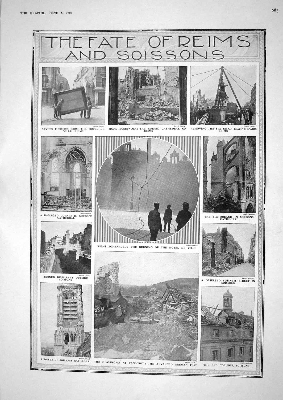 Old 1918 France War Reims Soissons Cathedral Statue D'Arc British Sol 20th
