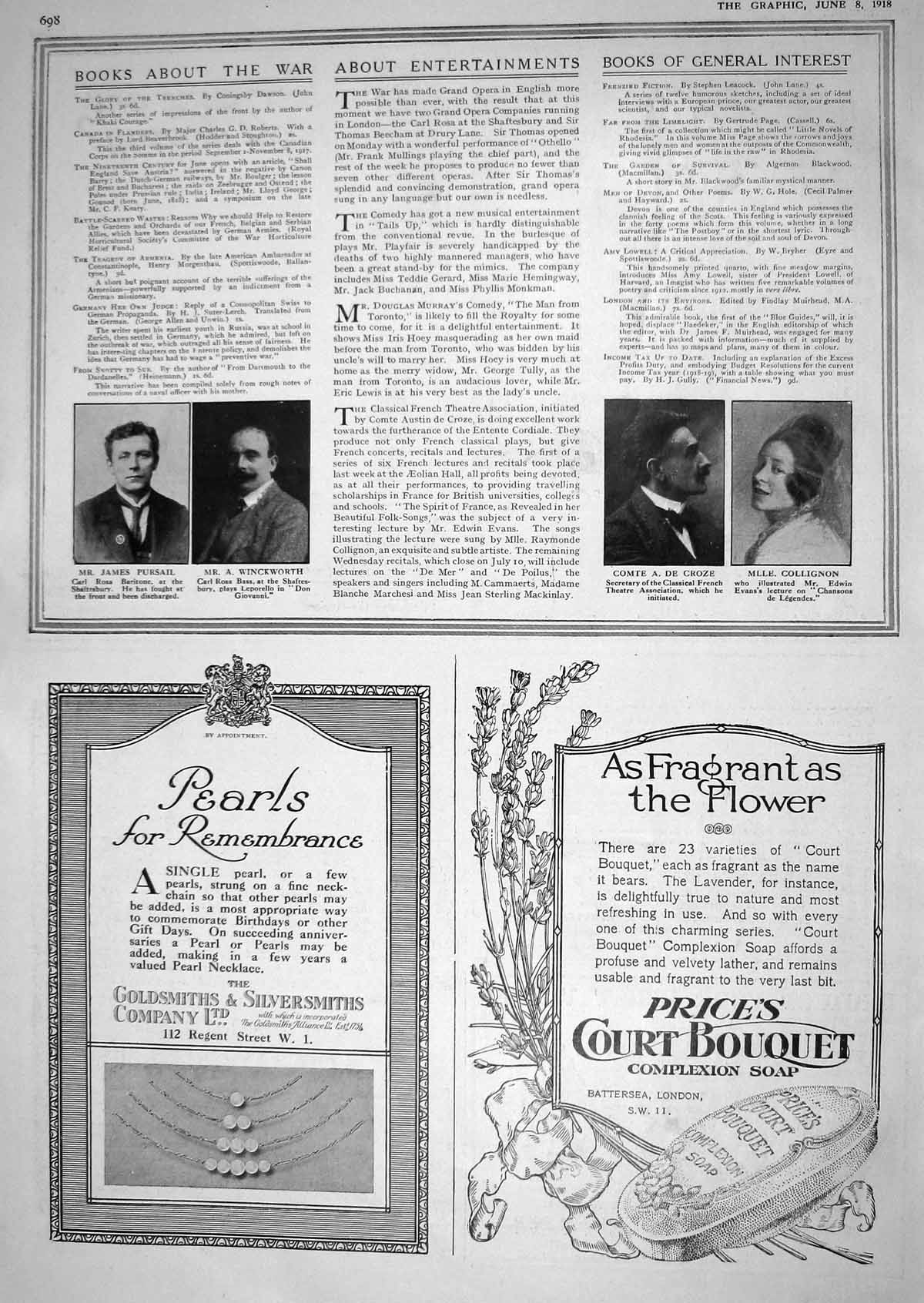Antique Old Print 1918 Pursail Theatre Winckworth Croze Collingnon Price Soap