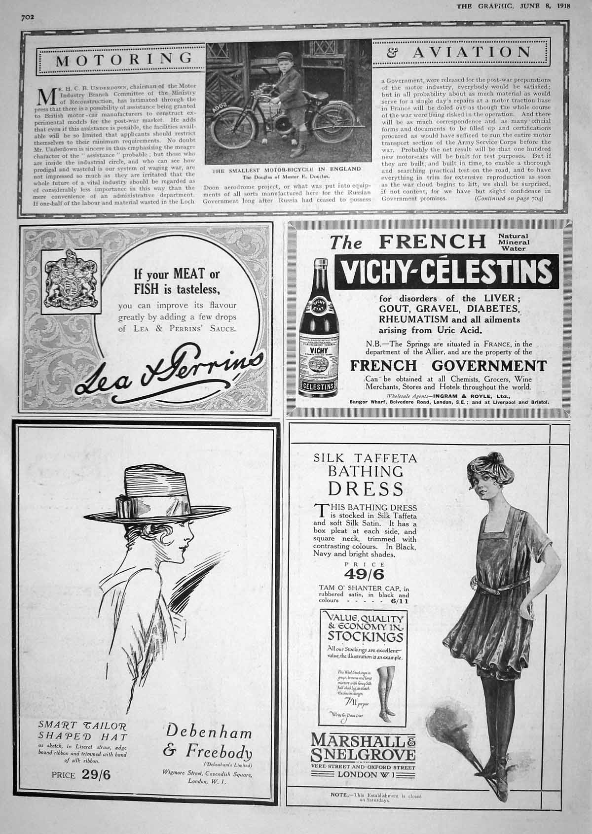 Old Print 1918 Smallest Motor Bicycle England Douglas Master Lea Perrins 20th