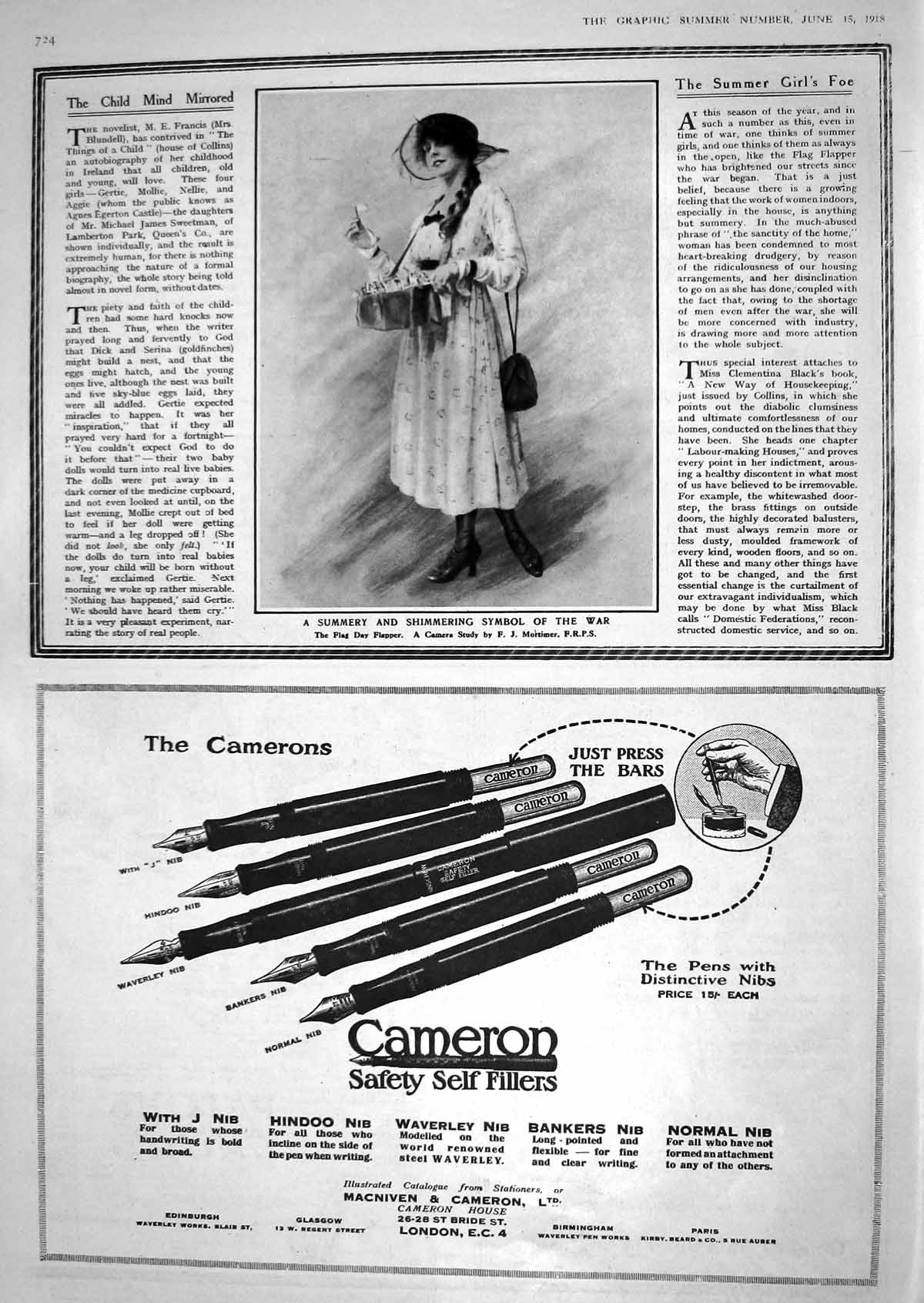 Old 1918 Flag Day Flapper Woman War Advertisement Cameron Self Filler 20th