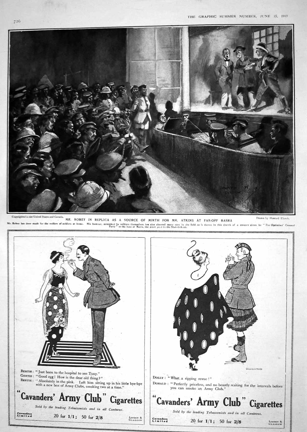 Old Print 1918 Robey Replica Atkins Basra War Siers Cavanders Cigarettes 20th