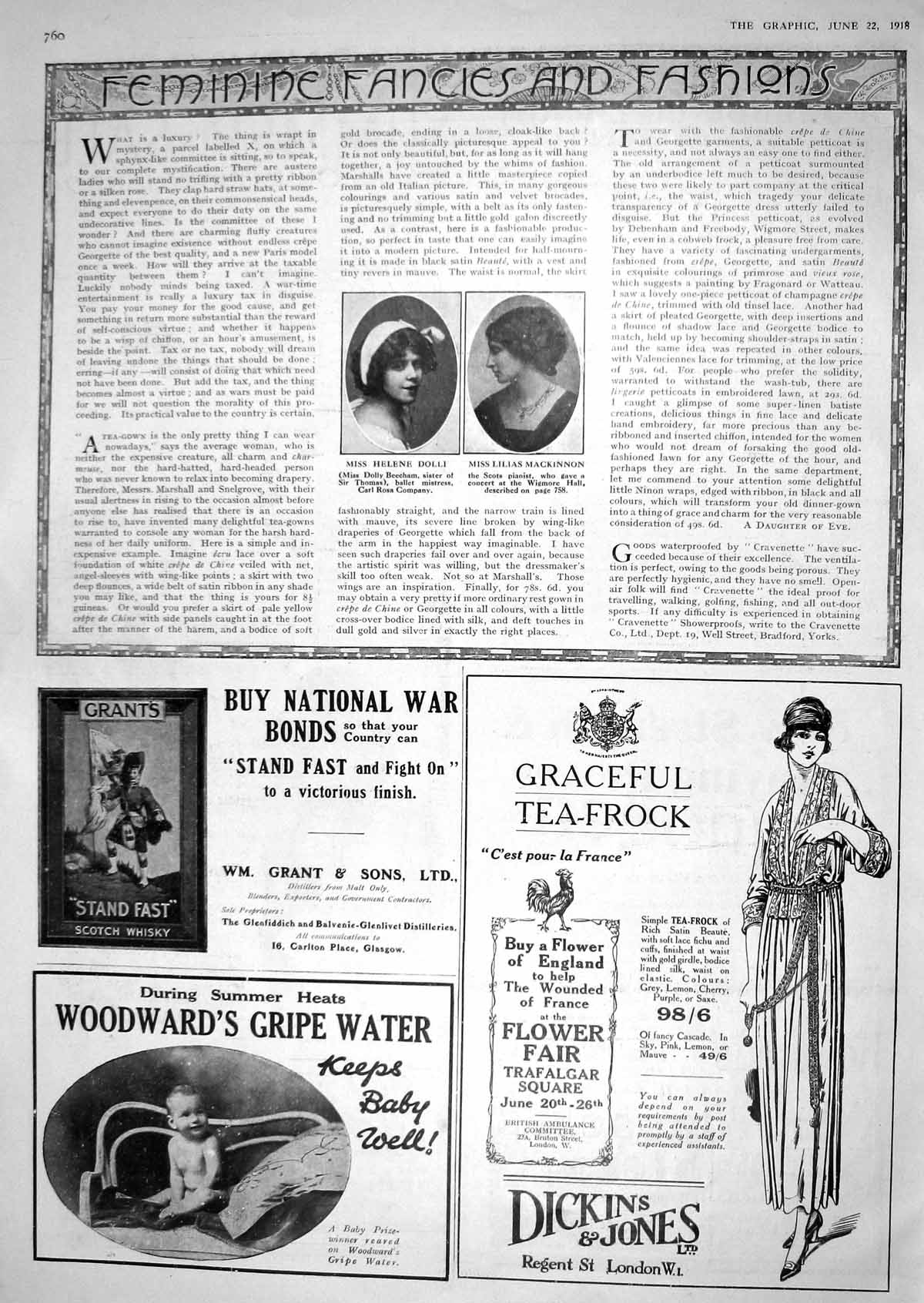 Old 1918 Helene Dolli Lilias Mackinnon Pianist Dickins Grants Whisky 20th