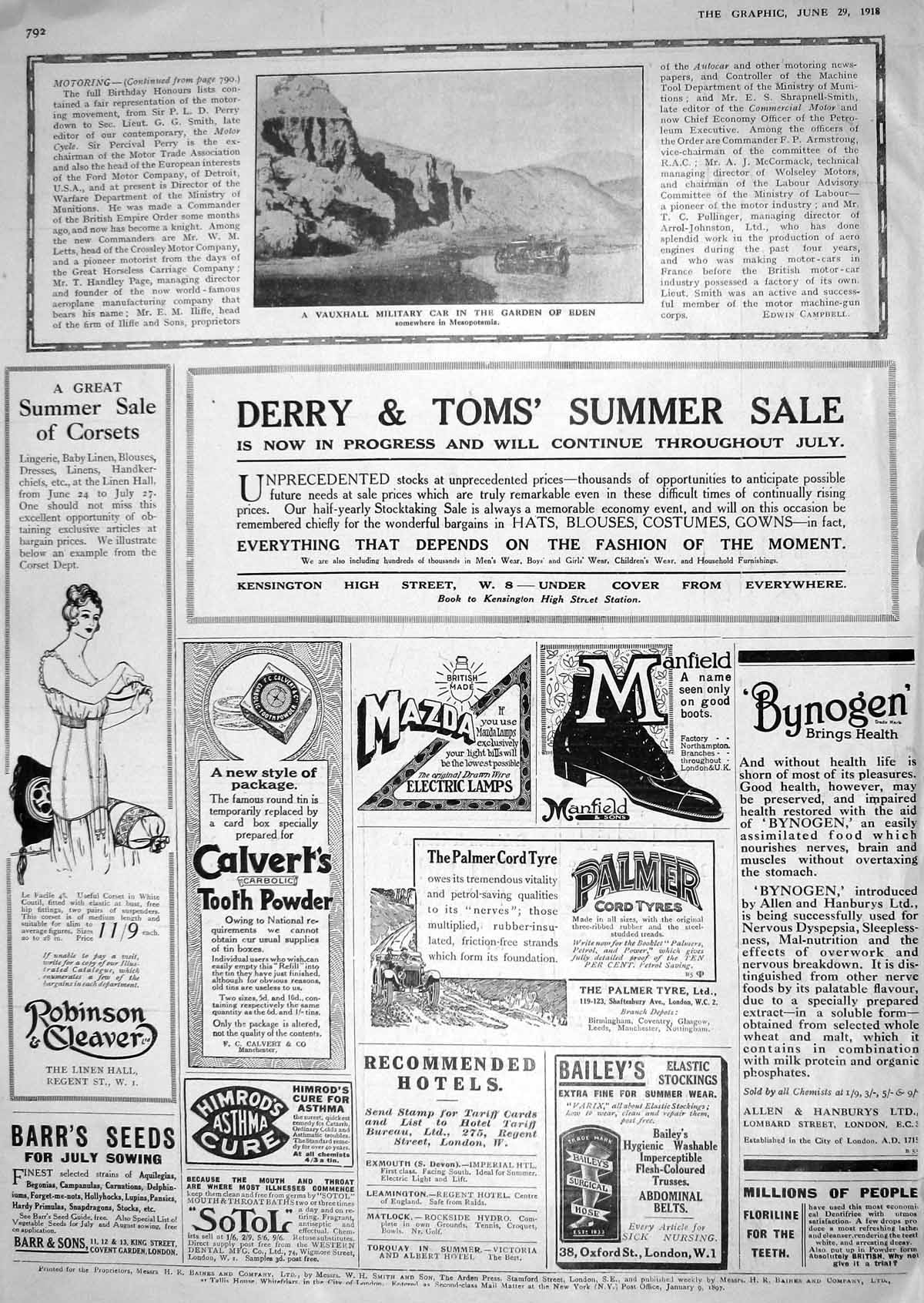 Old 1918 Vauxhall Motor Car Garden Eden Mesopotamia Advertisement Der 20th