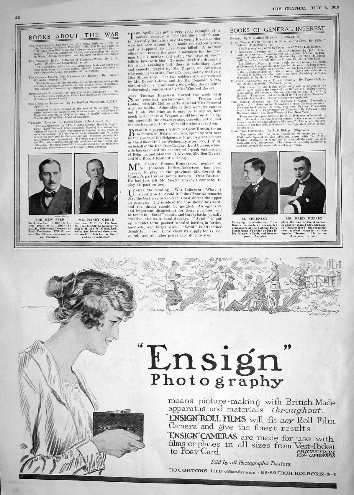 Antique Old Print 1918 Arthur Lee Greer Kerensky Duprez Photography Influenza
