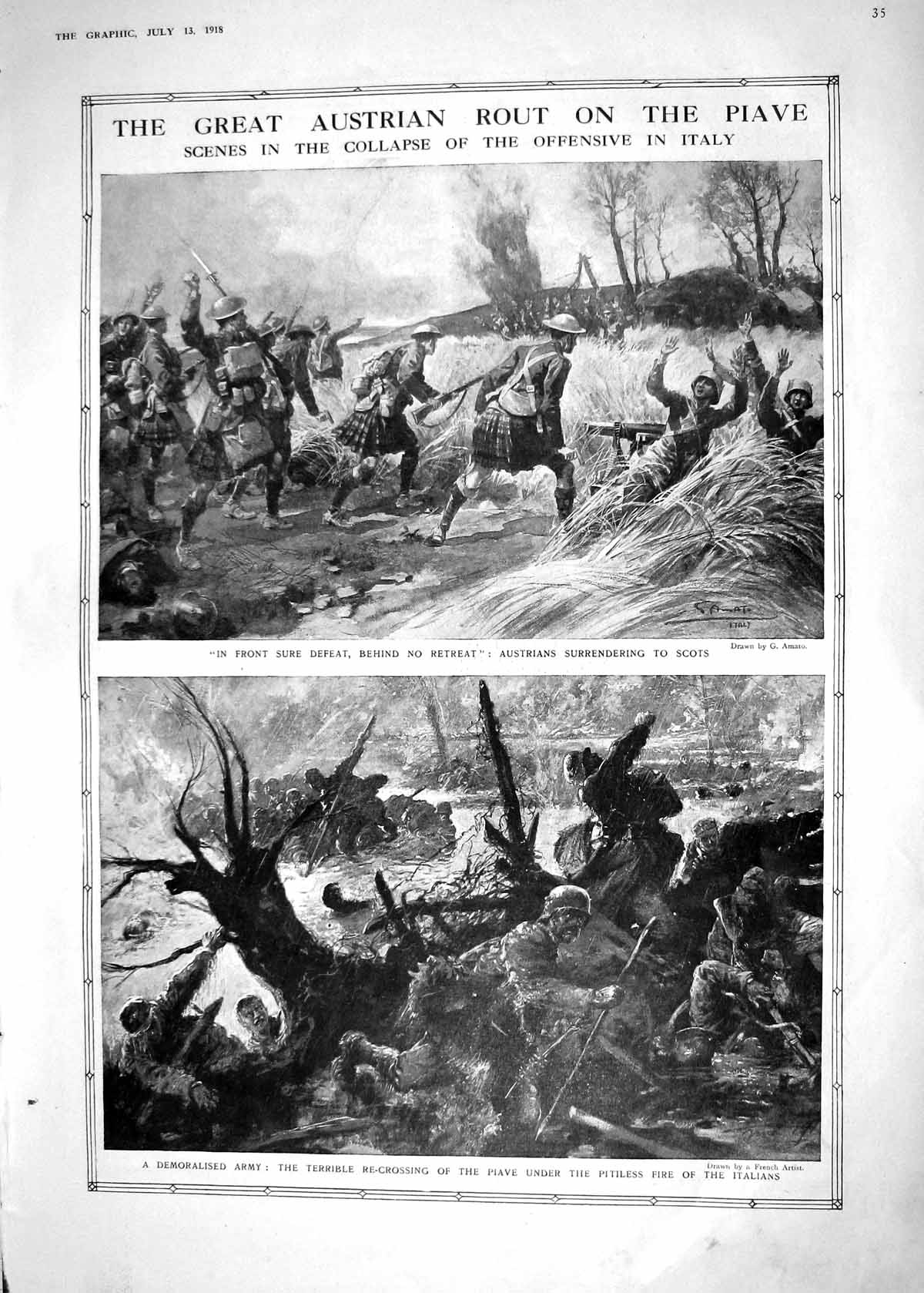 Old Print 1918 Austrian Rout Piave War Siers Austrian Army Scottish Piti 20th