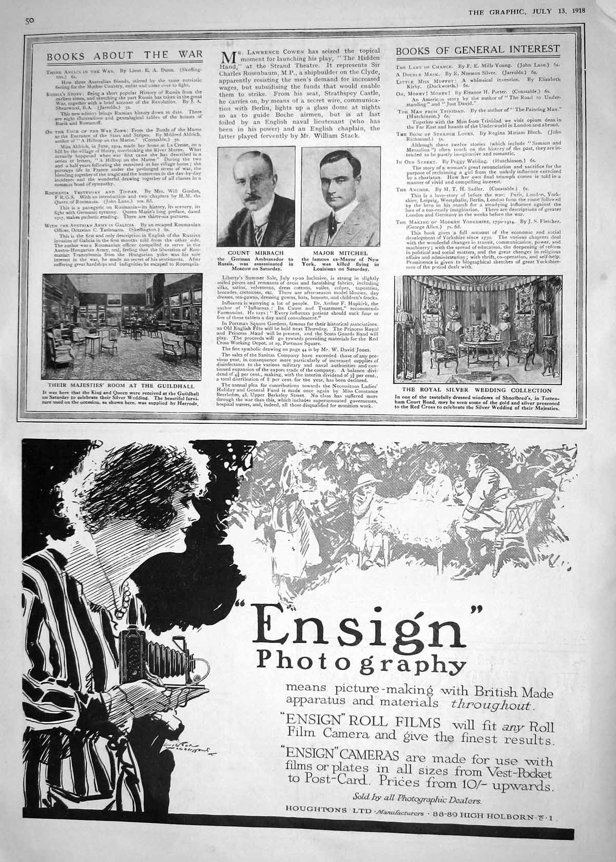 Old 1918 Count Mirbach Major Mitchel Guildhall Shoolbred Ensign Photo 20th