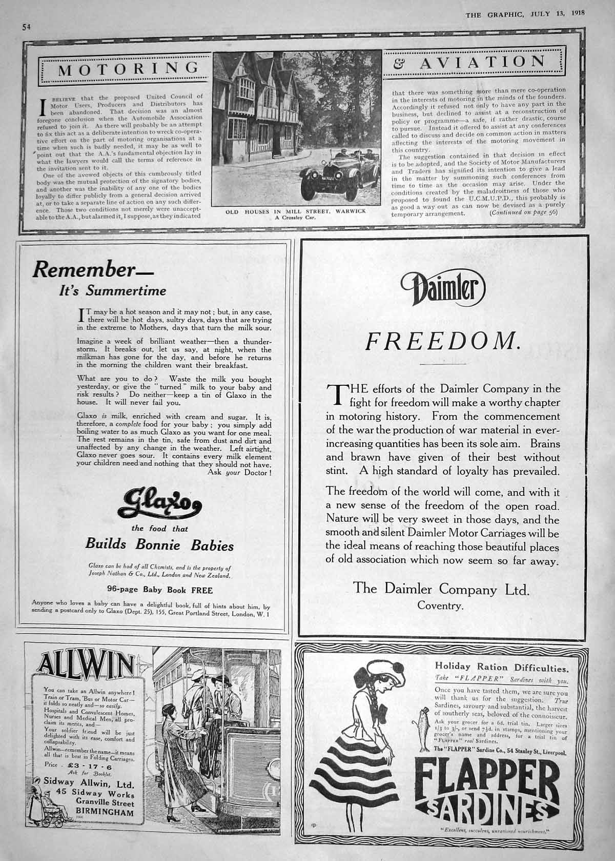Old 1918 Houses Mill Street Warwick Crossley Motor Car Daimler Glaxo 20th