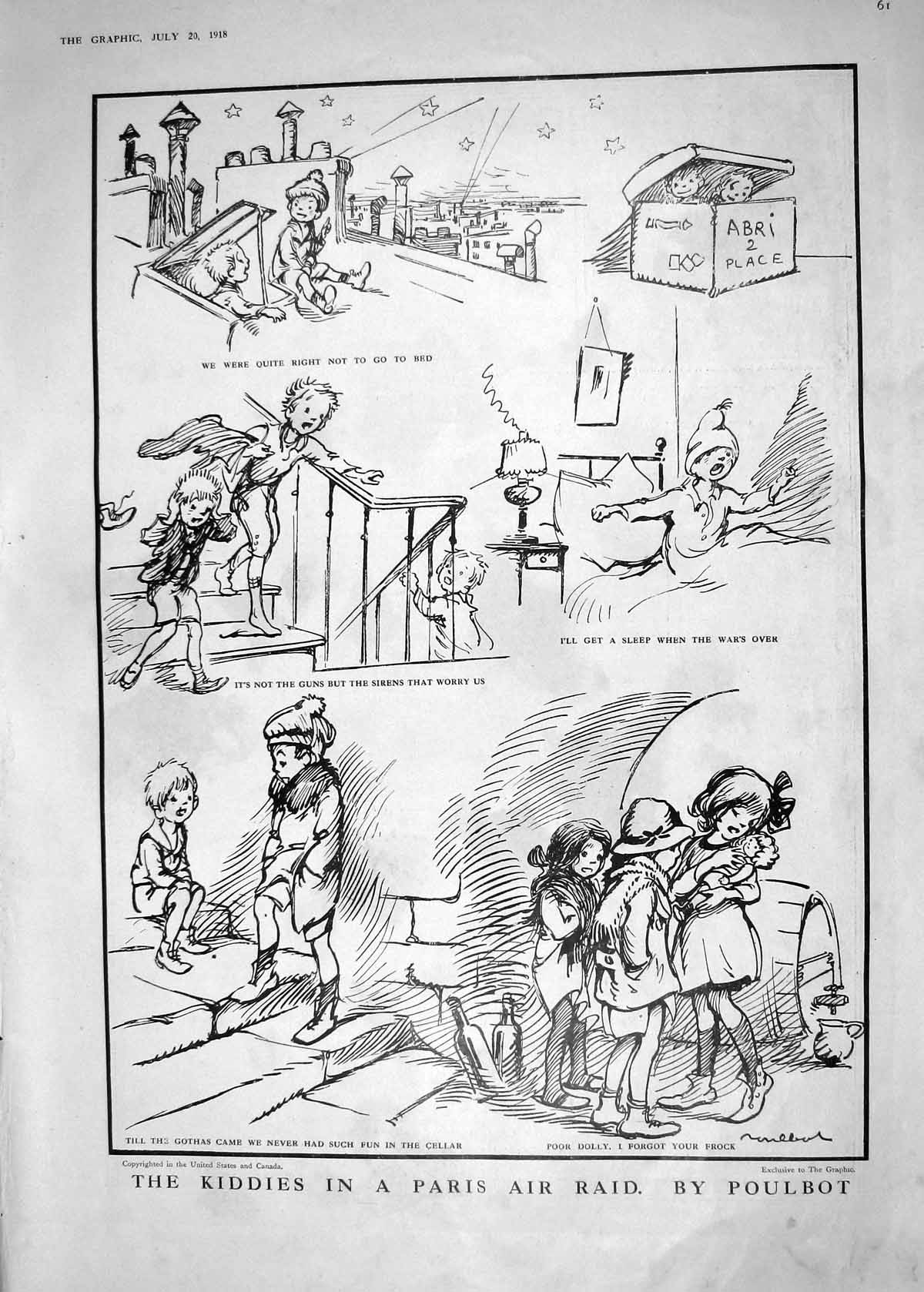 Old 1918 Cartoon Children Paris Air Raid Poulbot Salonika Battle Pips 20th