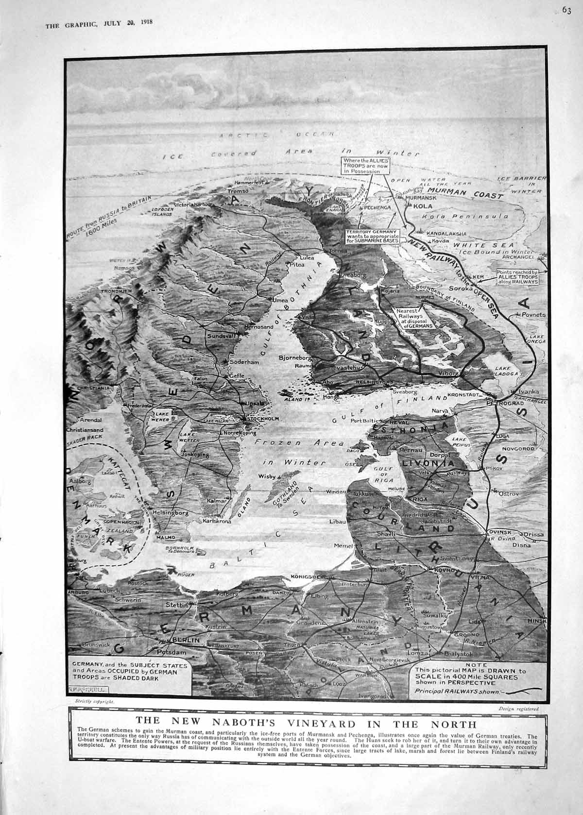 Old 1918 War Map Sweden Bothnia Esthonia Germany Parachute War King A 20th
