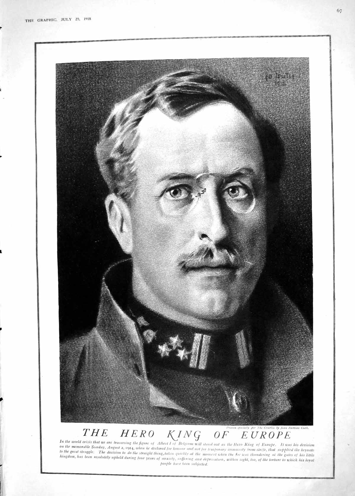 Old Print 1918 King Albert Europe Belgium Customers Cox Officers Pay Army 20th