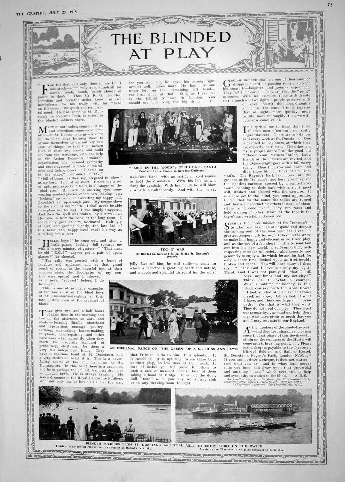 Old Print 1918 Theatre Panto Siers Dunstan'S Thames Boat Gwynne Nurse Be 20th