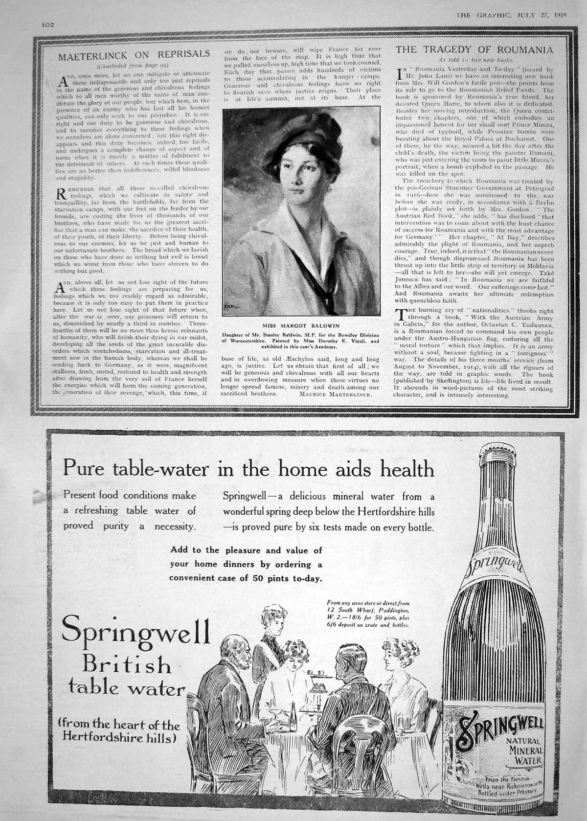Antique Old Print 1918 Margot Baldwin Springwell Water Photography Dri-Ped 20th