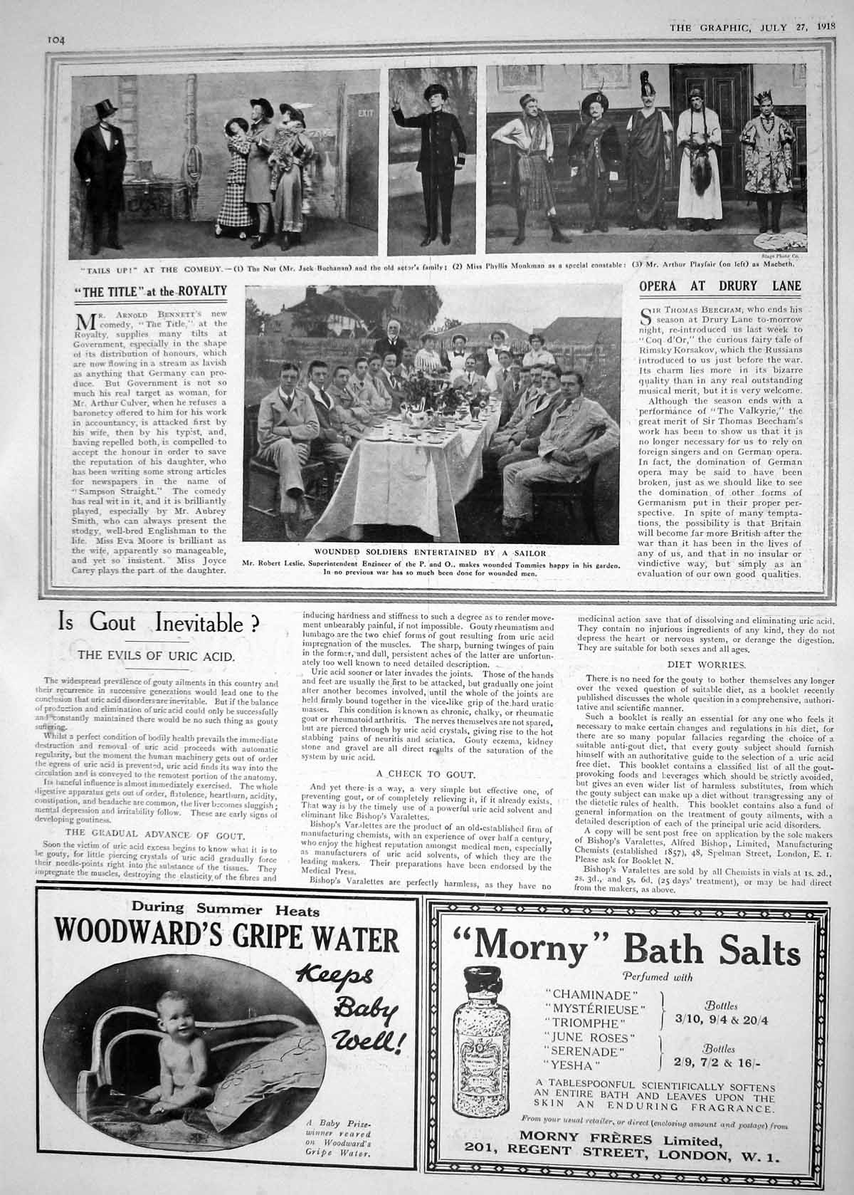 Old Print 1918 Robert Leslie Wounded Siers Theatre Monkman Buchanan Morn 20th