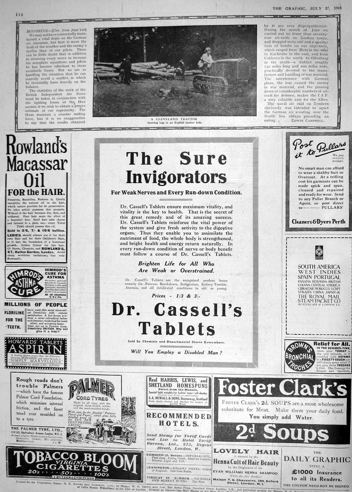 Old 1918 Cleveland Tractor Logs English Timber Belt Cassell'S Tablets 20th