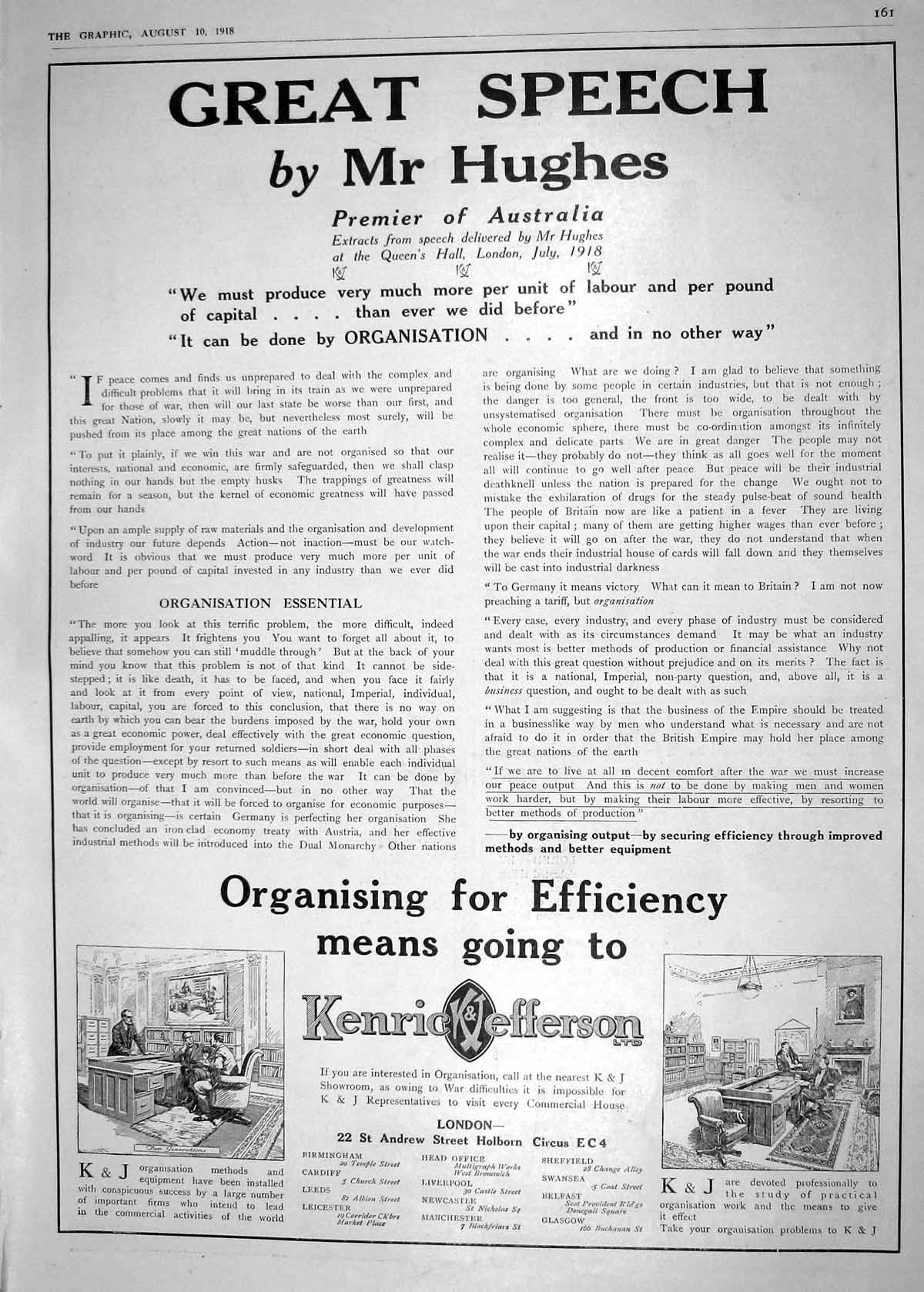 Antique Old Print *6034 1918 Kenrick Jefferson Andrew Street Holborn Circus