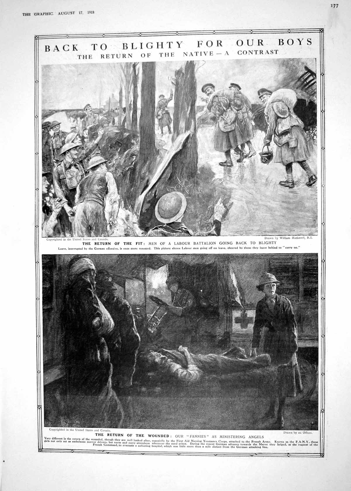 Old Print 1918 War Wounded Siers Labour Battalion First Aid Nurses Capta 20th