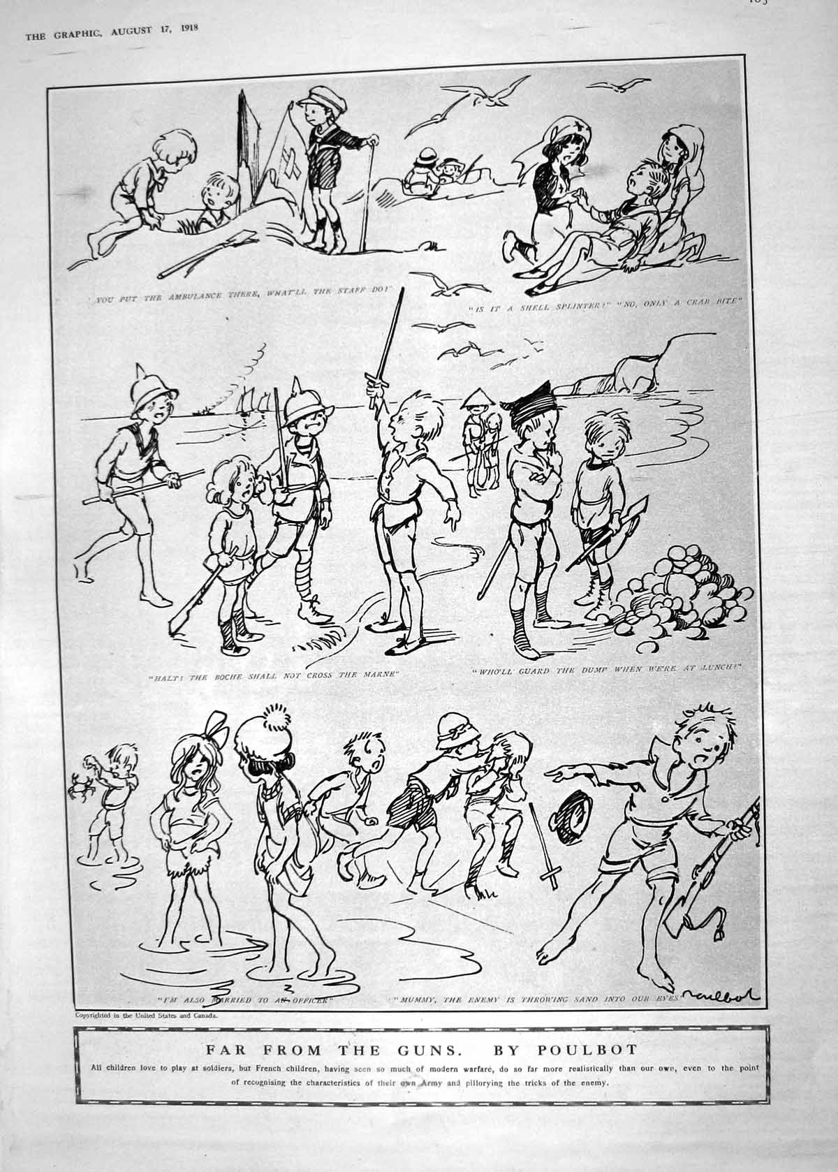 Old Print 1918 French Children Siers Cartoons Desolation Ypres Ensign Ph 20th