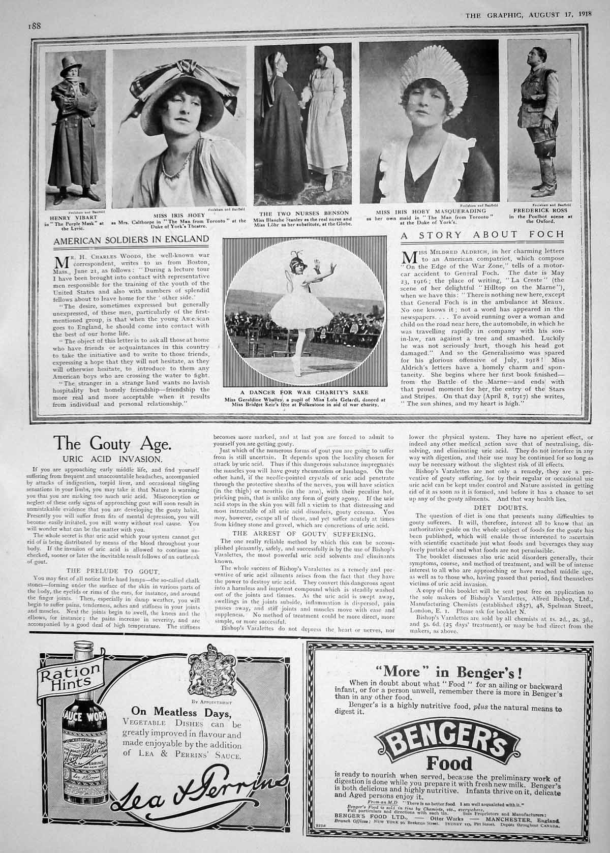Antique Print 1918 Whalley Dancer Vibart Hoey Nurses Benson Ross Cigarettes