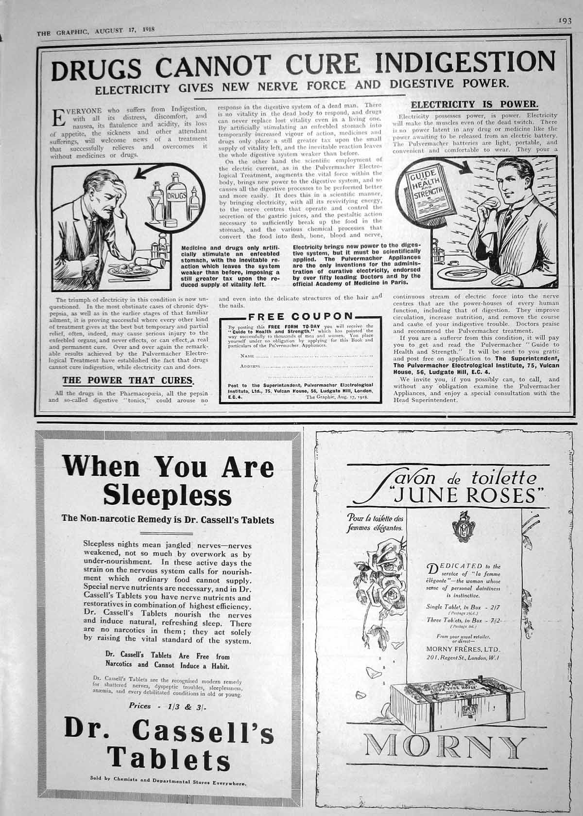 Old 1918 Morny June Roses Freres Cassell'S Tablets Electricity Drugs 20th