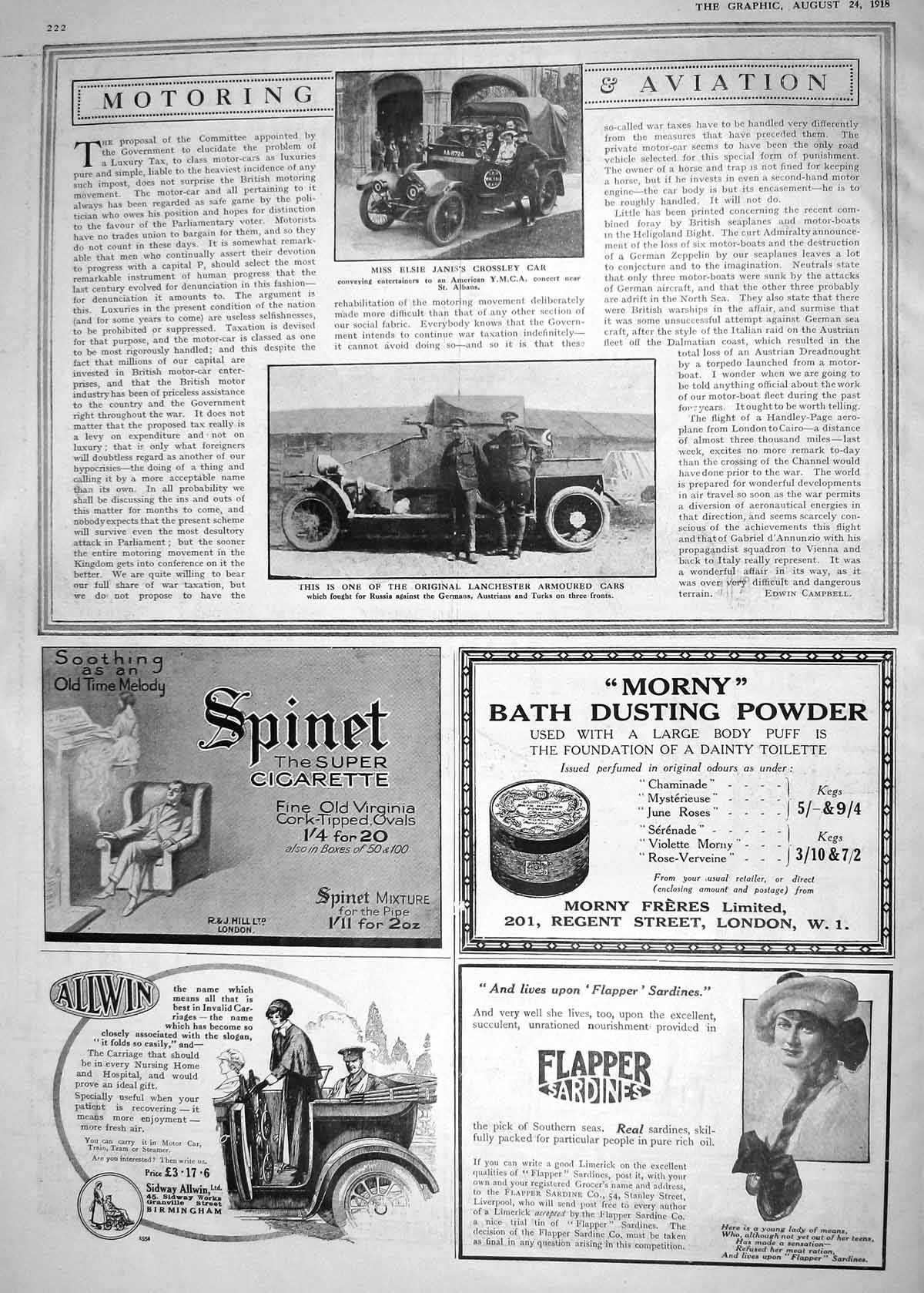 Old 1918 Elsie Janis Crossley Motor Car Lanchester Morny Spinet Cigar 20th