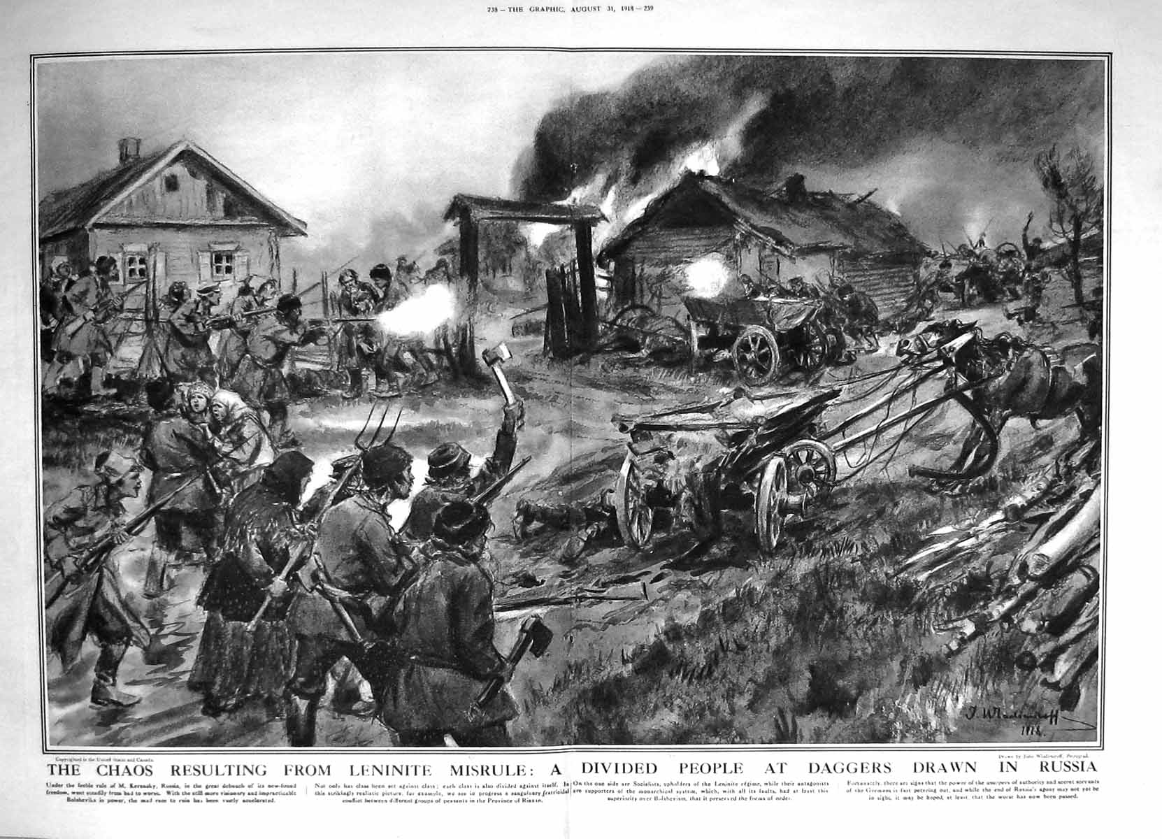 Old Vintage Print 1918 War Battle Siers Kerensky Russia Horses Waggons 20th