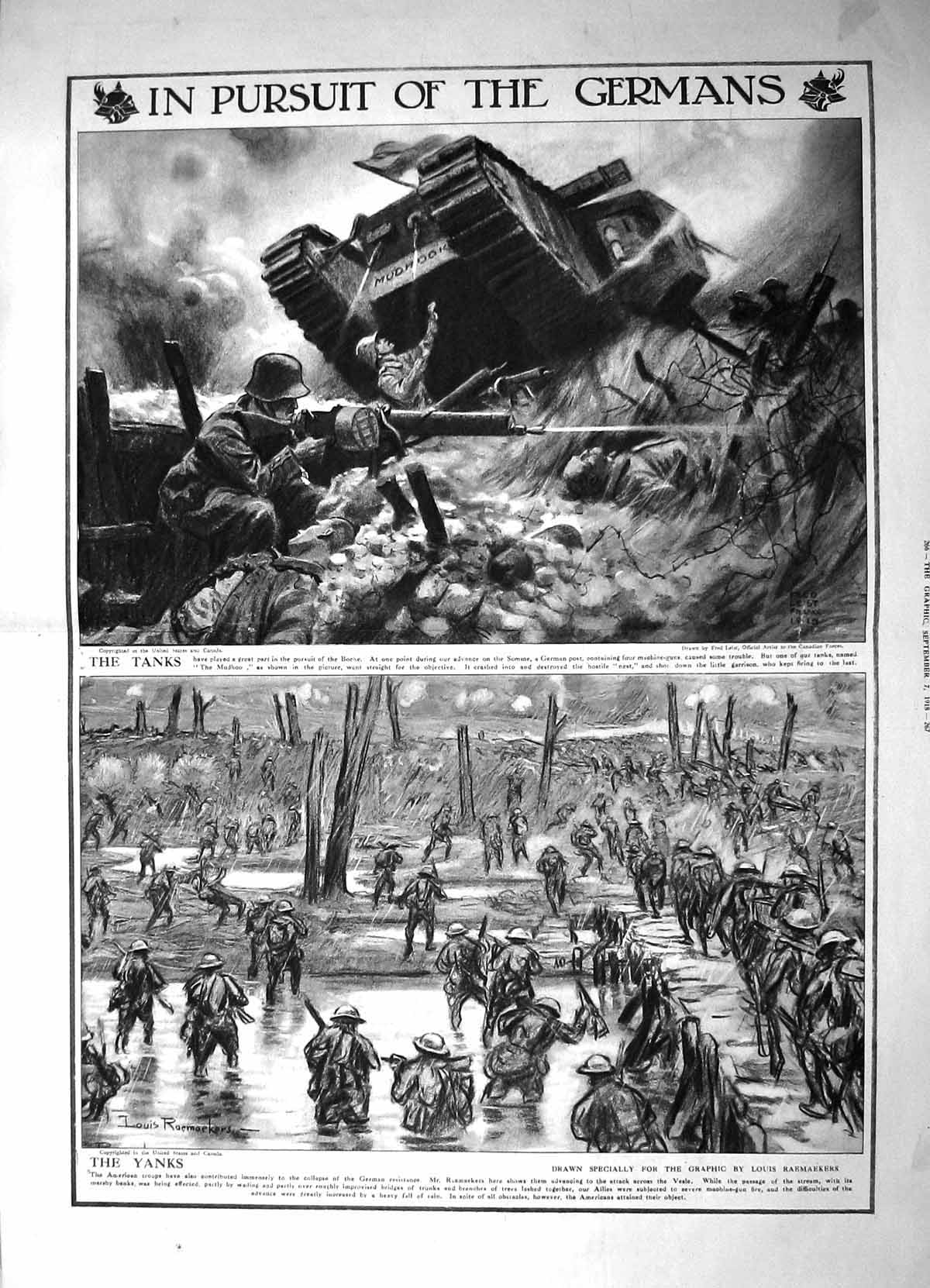 Old 1918 War Siers German Tanks Americans Boche Somme Vesle Raemae 20th