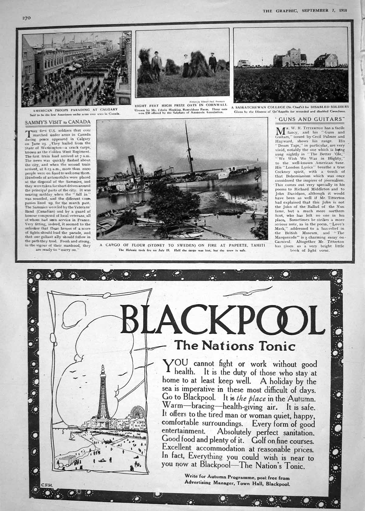 Old Print 1918 War American Siers Calgary Oats Cornwall Ship Flour Tahit 20th