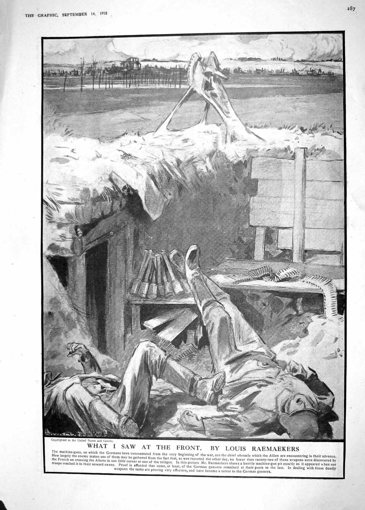 Old Print 1918 War Dead Siers Trench Raemaekers British Charge Battle Sc 20th