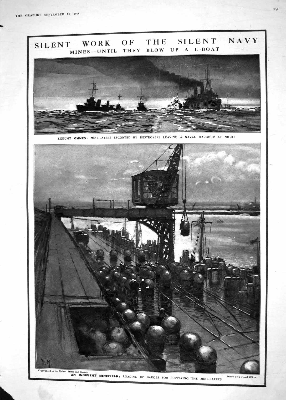 Old 1918 War Mine Laying Ships Loading Barges Navy Harbour German Clu 20th